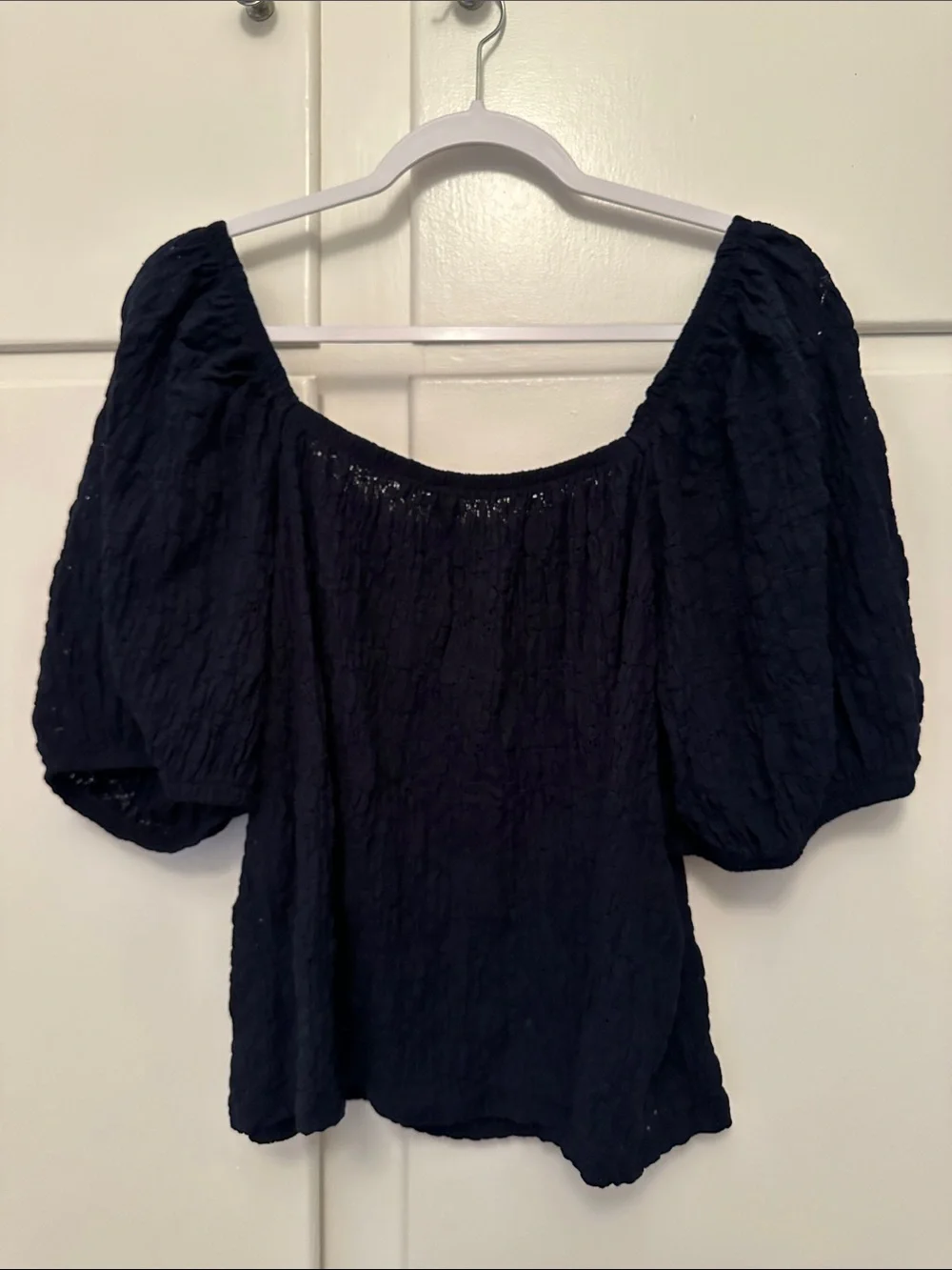 NWT Old Navy Women's Puff Sleeve Scoop Neck Top Navy Blue Lace